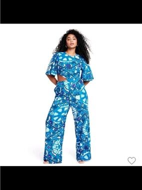 RHODE Blue and Aqua Abstract Print Top